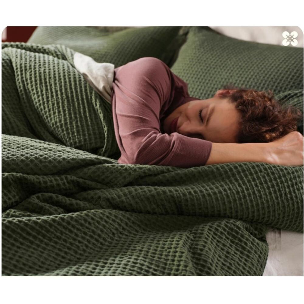 Bedsure Cotton Waffle Duvet Cover Set Olive Green King 3pc NEW - Picture 6 of 6